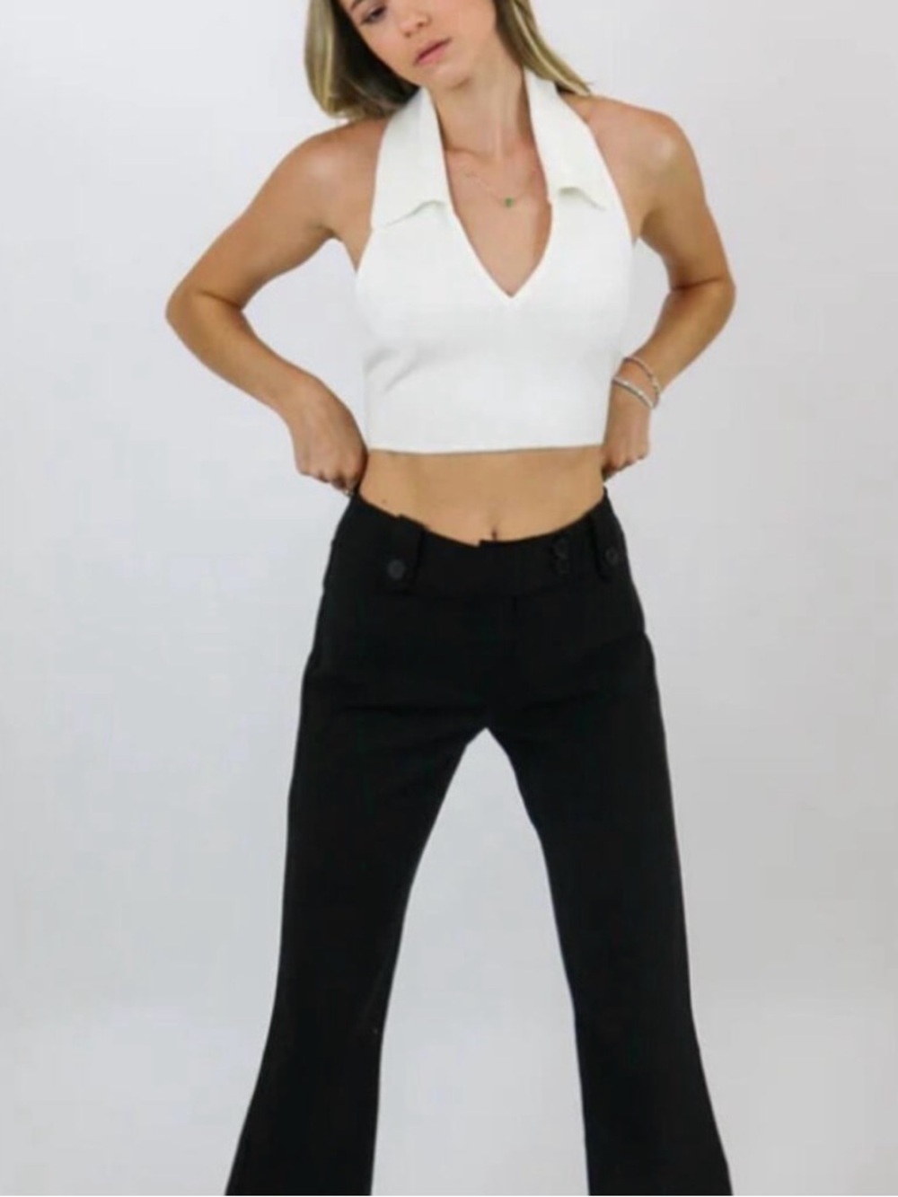 WeWoreWhat Cream Halter Collar Knit Top